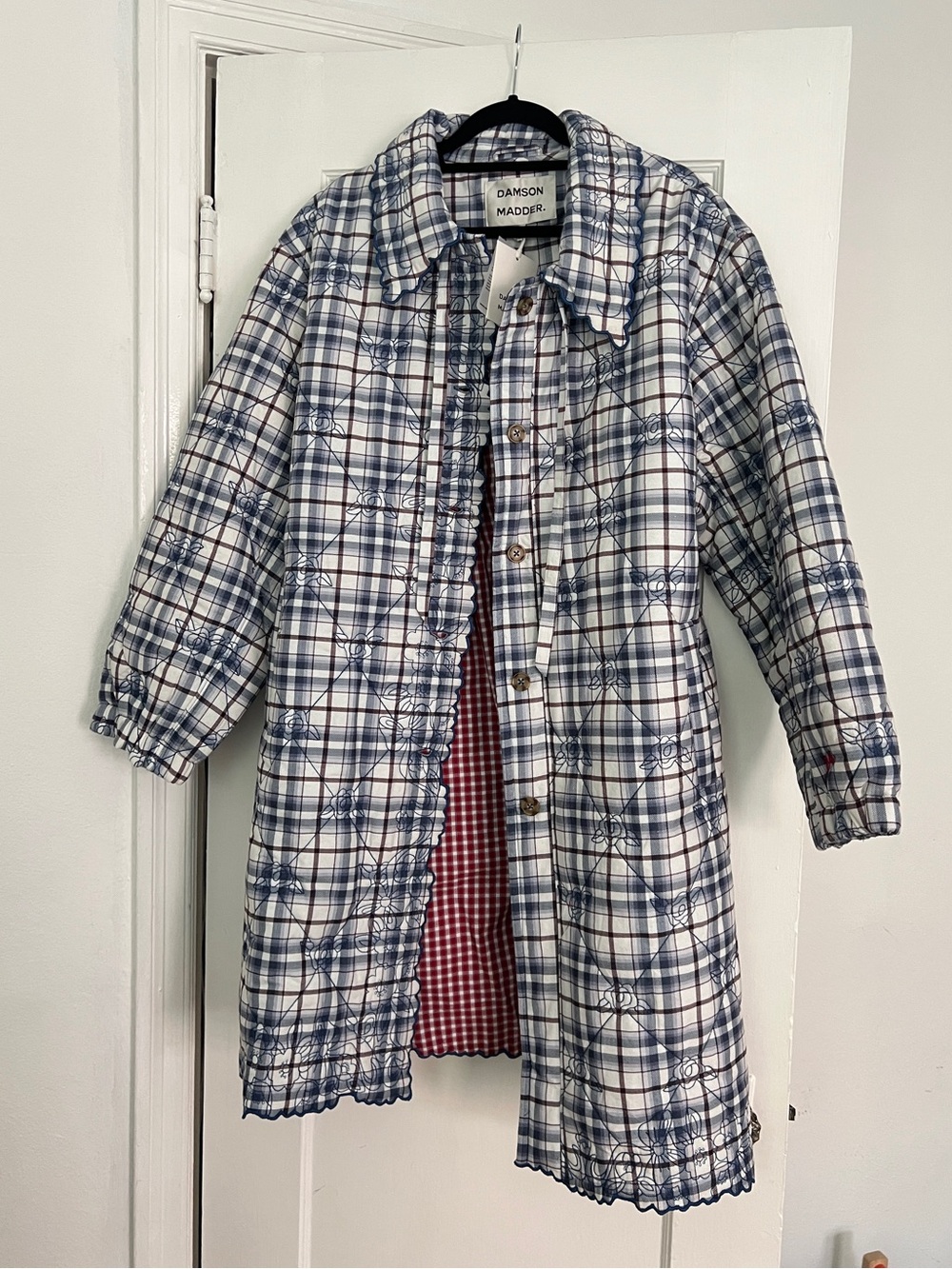 Damson Madder Audrey Plaid Quilted Coat in Blue Check